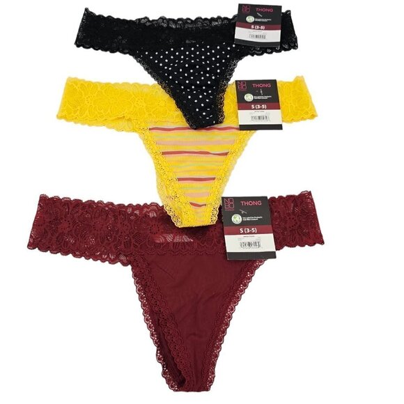 NO Boundaries NOBO Micro Lace Trim 3-Pack Thong Panties – Size Small NWT - Picture 11 of 11